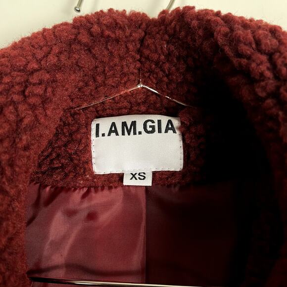 I.AM.GIA Pixie Teddy Jacket Burgundy Red Size XS Full Zip Oversized Revolve - Picture 7 of 14